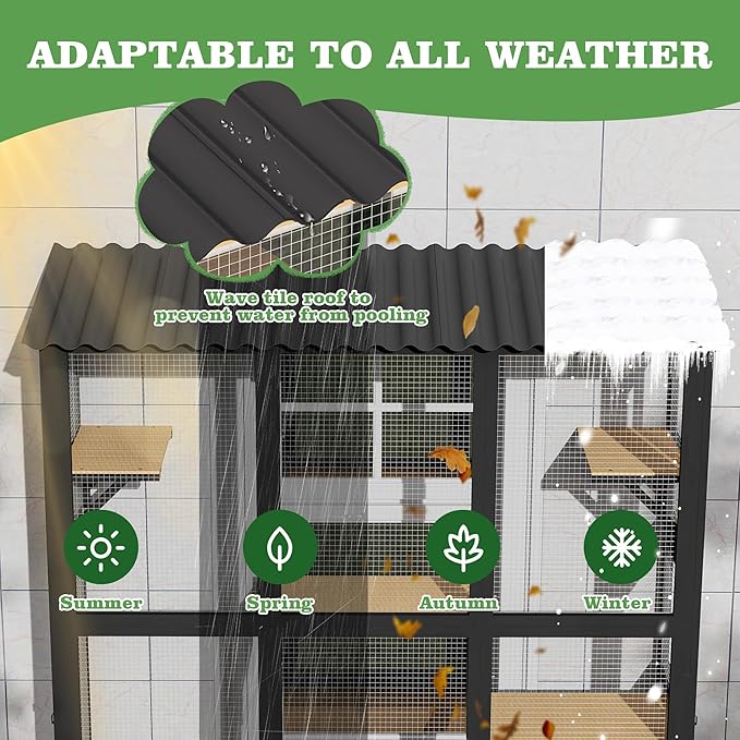Catio Outdoor Cat Enclosure Window Perch, Expandable Cat Window Box for Multiple Indoor Cats w/4 Platforms & 4 Doors, Patio Kitten House for Sunbathing Overlooking Tunnel Connection (Black)