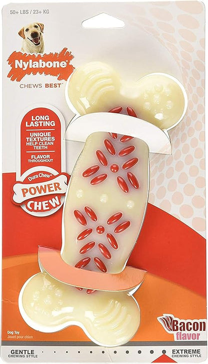 Nylabone Power Chew Action Ridges Chew Toyfor Dogs, Dog Toys for Aggressive Chewers, Bacon Flavor, X-Large - 50+ lbs. (1 Count)