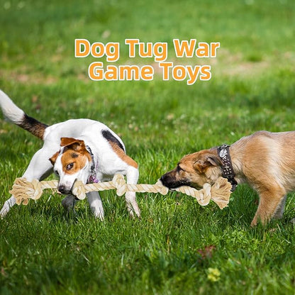Bmag Dog Rope Toys for Aggressive Chewers, Interactive Heavy Duty Dog Toys for Medium Large Dogs, Tough Twisted Rope Toy with 5 Knots(Beige)
