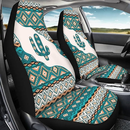 Car Accessories Car Seat Covers for Women Men Breathable Green Aztec Cactus Front Seat Cover All-Season Protection Universal Fit Trucks SUV Van Fashion Auto Interior