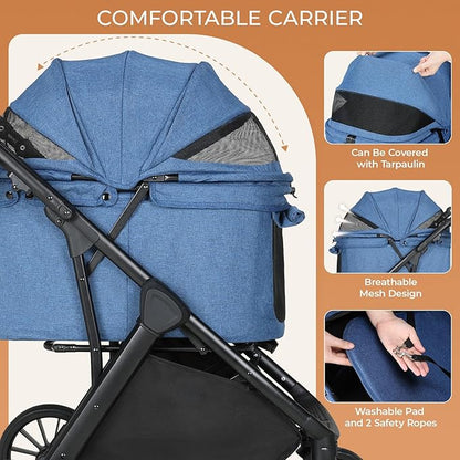 MAMIZO Foldable Dog Stroller for Medium Dogs Cats Up to 55 Lbs, Adjustable Height Handle, Pet Stroller with Aluminum and Carbon Steel Frame, Sun Shades, Storage Basket & Shock Absorbers, All-Terrain