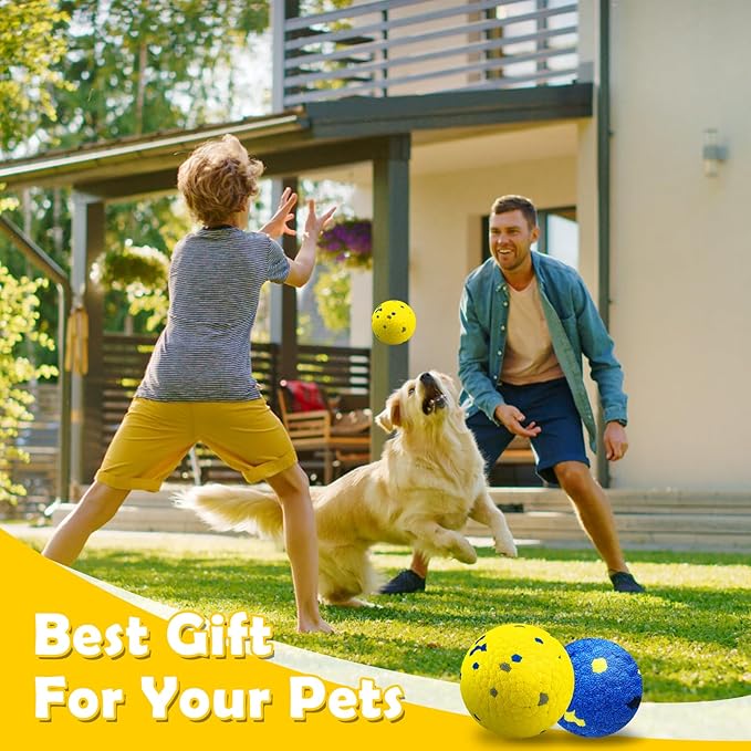 2 Pack Dog Balls Indestructible Tennis for Dogs Durable Bouncy Dog Toy for Aggressive Chewers Interactive Dog Toys for Water Toy Fetch Balls (Yellow,Blue)