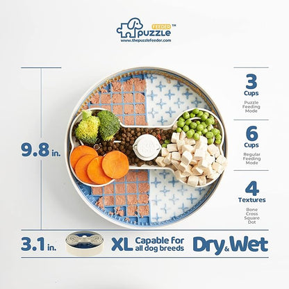Puzzle Feeder Slow Dog Bowl for Dry, Wet, and Raw Food - 9.8 Inches Lick Bowl Makes Mealtime Fun for Large Dogs, Blue