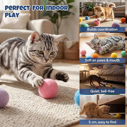 Wool Cat Balls 6 Pack, 100% New Zealand Handmade Wool Felt Cat Toys Balls 2 Inches, Kitten Toys Cats for Indoor Play & Exercise (6 Pack,Multicolor)