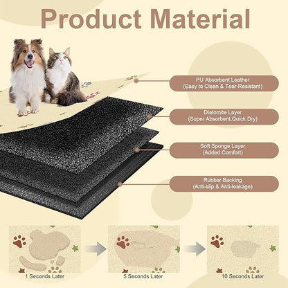 BLESWIN Pet Feeding Mat 17"x28", Absorbent Pet Food Mat, Large Mat for Dog Food and Water Bowls, Rubber Dog Mat for Floor Protection, Cat Placemats for Food and Water, Beige