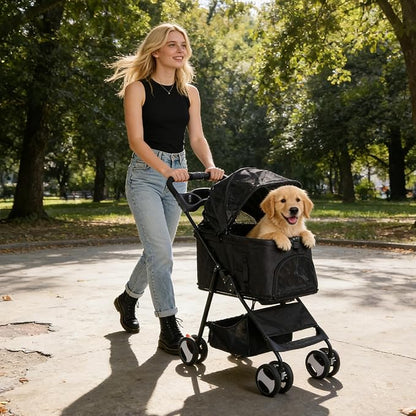 Pet Stroller 4 Wheels Dog Cat Stroller for Small Medium Dog Cats Carrier Jogger Travel Foldable Puppy with Detachable Carrier