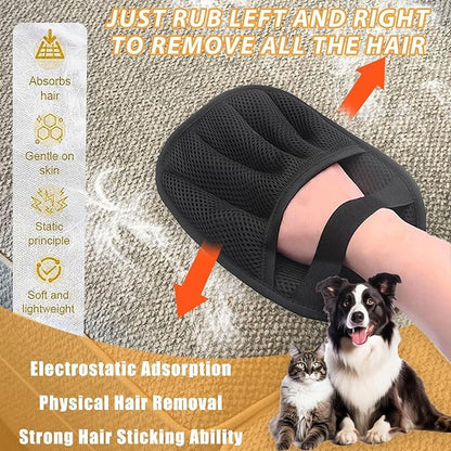 Pet Hair Remover, Electrostatic Pet Hair Removal Gloves, Reusable Cat & Dog Hair Removal Tool, 2025 Upgraded Pet Grooming Gloves for Couch, Furniture, Carpet（1 Large +1 Small）