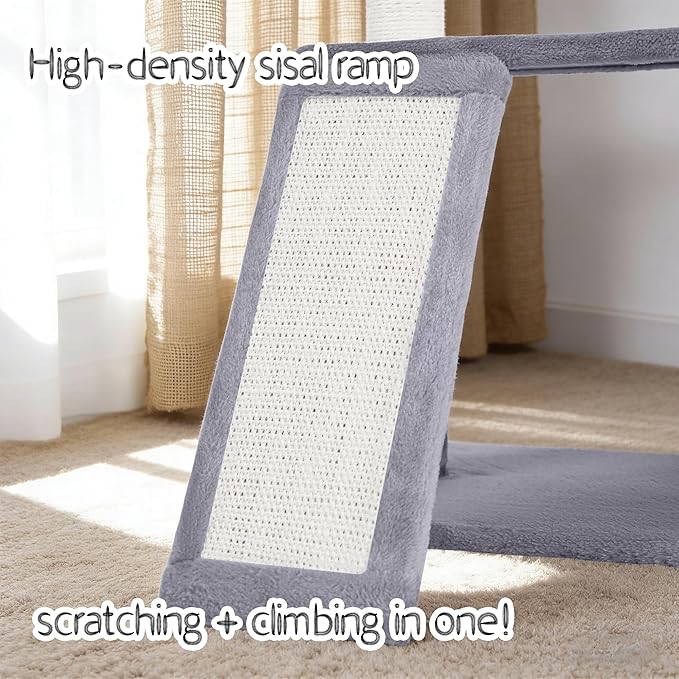 YUNIQUE Multi-Functional Cat Tree Tower, Big Cat Condo with Scratching Board, Rotating Toy & Deep Hammock, Luxury Perch Kitty Furniture for Indoor Cats (Grey)