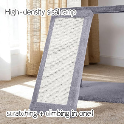 YUNIQUE Multi-Functional Cat Tree Tower, Big Cat Condo with Scratching Board, Rotating Toy & Deep Hammock, Luxury Perch Kitty Furniture for Indoor Cats (Grey)