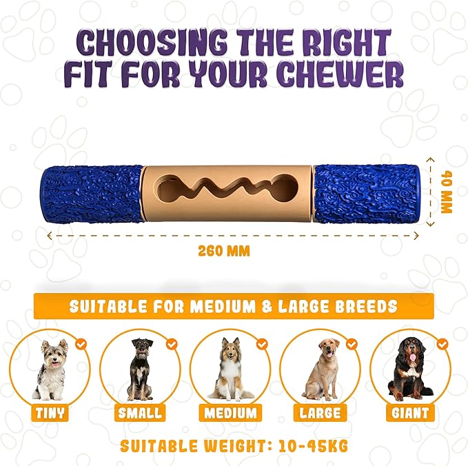 Indestructible Dog Chew Toy – Tough Rubber Stick for Aggressive Chewers, Safe & Treat-Fillable, Teething Toy for Large Breed & Puppies