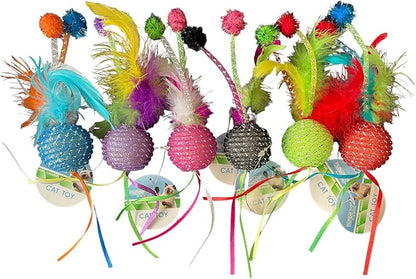 Multipet Mesh Feather Ball Cat Toy - Fun, Creative, Durable Playtime Delights (6-Pack, Colors May Vary)