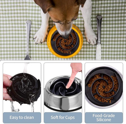 Slow Feeder Dog Bowls Insert, Bestalk Soft Silicone Slow Eating Feeder Insert with Suction Cups for Small, Medium and Large Dogs, Fit into Basic and Elevated Dog Bowls, Black