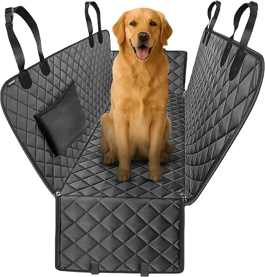 Dog Seat Cover for Back Seat – Heavy-Duty Dog Hammock for Car Seat Cover with Side Flaps – Waterproof, Scratch-Resistant, Non-Slip Dog's Car Seat Cover for Cars, Trucks & SUVs (Black)