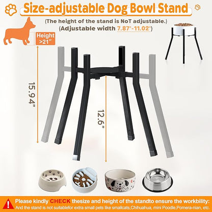 Raised Dog Bowl Stand Medium-Sized Dogs with Adjustable Width (7.9-11"),Single Food and Water Stand Feeder(Bowls Not Included)