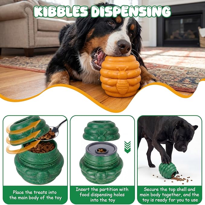 2 Pack Large Dog Toys for Aggressive Chewers, Dog Treat Dispensing Toy to Keep Them Busy, 2-in-1 Fillable Holder with 2 Cups and Food-Dispensing Lids for Large Medium (Yellow,Green)