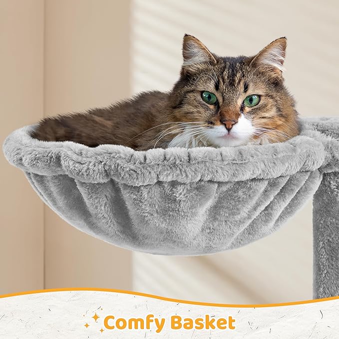 Yaheetech | 54in Cat Tree | Multi-Level Cat Tower w/Spacious Perch, Cozy Condo and Hammock, 3 Scratching Posts, Interactive Toy | Sturdy Pet Furniture | for Indoor Kittens to Large Cats | Light Gray