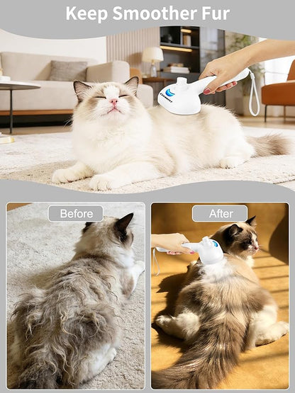 Dog Steam Brush Self Cleaning 3 in 1 Cat Steam Brush for Hair Shedding Massaging Grooming,Reducing Flying Fur & Static,Spray Comb with Storage String for Long Short Haired Furry Pets - White