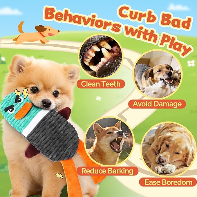 Dog Toys for Aggressive Chewers, 2 Pack No Stuffing Squeaky Dog Toys to Keep Them Busy, Interactive Puppy Toys with Crinkle and Holds a Bottle