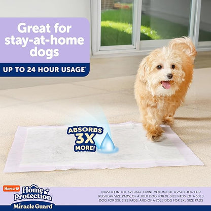 Hartz Miracle Guard Dog and Puppy Dog Pads Max Absorbency 24 Hour Use Odor Eliminating Lavender Scented No Leaks, Regular Size 50 Count