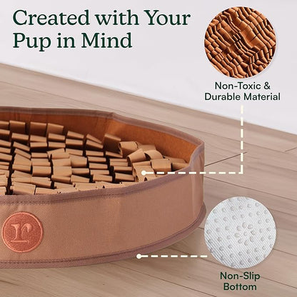 Reggie Stimulating Feeding Mat for Dogs, for Dog Calming Support, Reducing Speed Eating, and Mental Stimulation, 20" Large Diameter, Bark Brown
