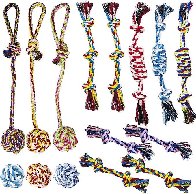 Small Dog Rope Toys, 15 Pack Puppy Rope Toy Set for Small Breeds 0-22 lbs, Various Tug Toys for Teething, Entertainment & Interaction