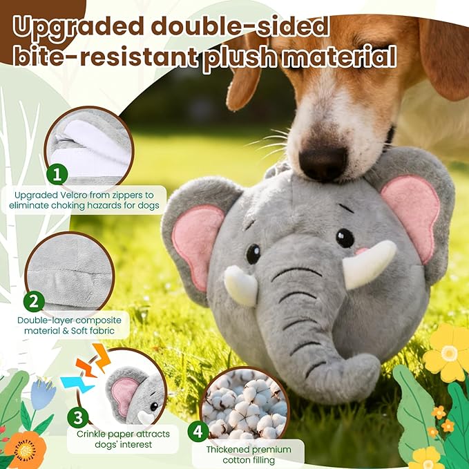 Interactive Dog Toys, Self Moving Dog Toy to Keep Them Busy, Rechargeable Vibrating Dogs Toy/Squeaky Bouncing Ball for Small Medium Large Dogs with Jumping Music Talking Mode (Elephant)