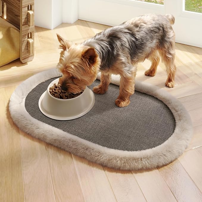 Pet Feeding Mat, Dog Food Mats Absorbent Pet Placemat for Food and Water Bowl with Non Slip Rubber Backing for Dog and Cat (12"x19", Brown)