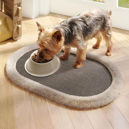 Pet Feeding Mat, Dog Food Mats Absorbent Pet Placemat for Food and Water Bowl with Non Slip Rubber Backing for Dog and Cat (12"x19", Brown)