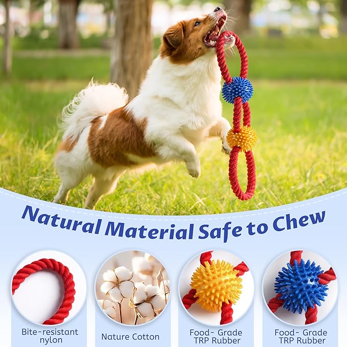 Aitmexcn Interactive Dog Rope Toys Tug of War, Tough Dog Toys for Medium Dogs, 100% Cotton Heavy Duty Puppy Toy for Boredom, Dog Pull Ball Rope Teeth Cleaning
