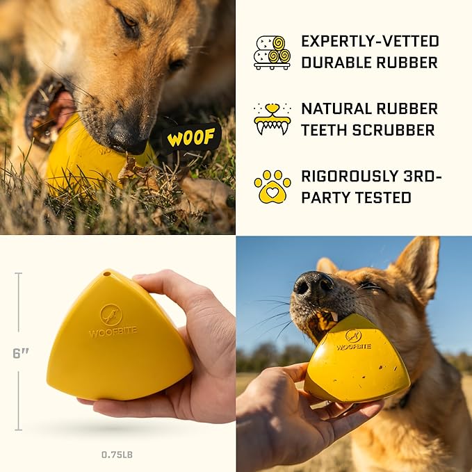 Virtually Indestructible Pyramid Dog Toy - Lifetime Replacement - Tough, Durable Chew Toy for Aggressive Chewers - Safe Non-Toxic Natural Rubber - Chew, Tug, Fetch - Med/Large Breed - 5"x4"
