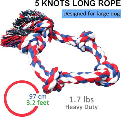 Youngever 3.5 Feet Tough Rope Toys for Aggressive Chewers, XL & Medium Dog, Indestructible Rope for Large Breed Dog Tug War Teeth Cleaning (5 Knots)