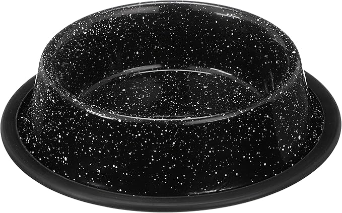 Neater Pet Brands - Outdoor Camping Style Pet Bowl - Enamel Ware Blue Black Granite Colors - Dog Cat No Tip Skid Bowls (16 oz, Black)
