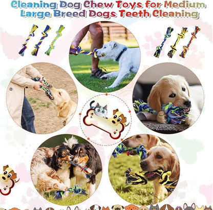 24 Pack Large Dog Rope Toys 10 Inch Chew Toys Bulk Natural Cotton Dog 2 Knot Dog Toy 2 Knots Chew Rope Toy Teething Rope Toys for Aggressive Chewers and Medium Dogs