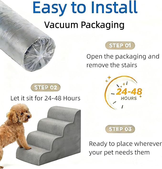 Simple Deluxe Dog Stairs for Small Dogs, 4-Step Curved Dog Step for Puppy, Older Cat, Medium Pet Ramp for Sofa, Couch or Chair, Indoor Non-Slip Pet Ladder with High Density Foam, Gray