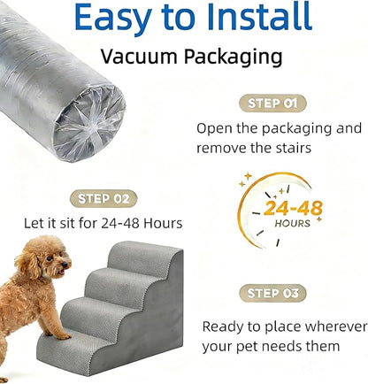 Simple Deluxe Dog Stairs for Small Dogs, 4-Step Curved Dog Step for Puppy, Older Cat, Medium Pet Ramp for Sofa, Couch or Chair, Indoor Non-Slip Pet Ladder with High Density Foam, Gray