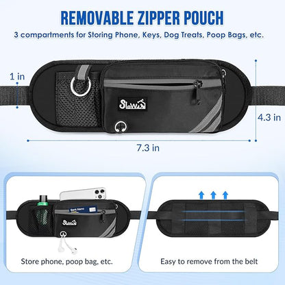 SlowTon Hands Free Dog Leash 2 Dogs - with Removable Zipper Pouch, Shock Absorbing Bungee, Dual Handle & Reflective Stitches, Wide Padded Adjustable Waist Leash for Dogs Walking Running, XL for 2 Dogs