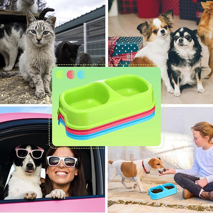 Hsei 12 Pieces Plastic Cat Dog Food Water Bowl Set Double Pet Dog Food Bowl for Kennel Cattery Small Medium Size Cats Puppies, 3 Assorted Colors