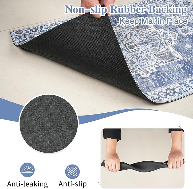 famibay Dog Food Mat, Absorbent Cat Dog Mats for Food and Water, No Stains Quick Dry Pet Cat Bowl Mats with Non Slip Backing, Boho Pet Feeding Mat for Floor Waterproof 16"x24"
