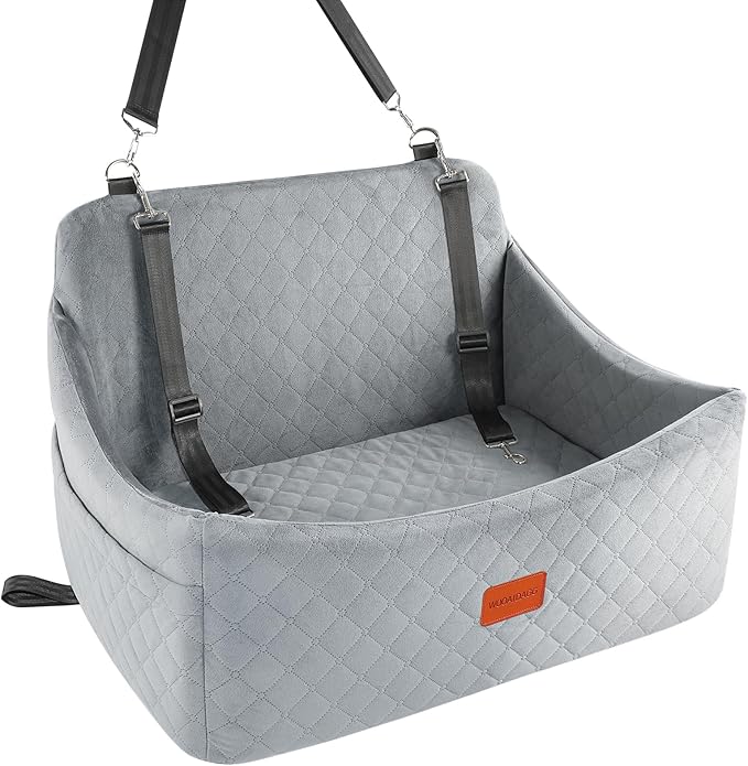 Wooaidagg Dog Car Seat for Medium & Large Dogs Up to 55lbs, Memory Foam Cushion, Washable Cover, Safety Straps & Non-Slip Base(Grey,Large)