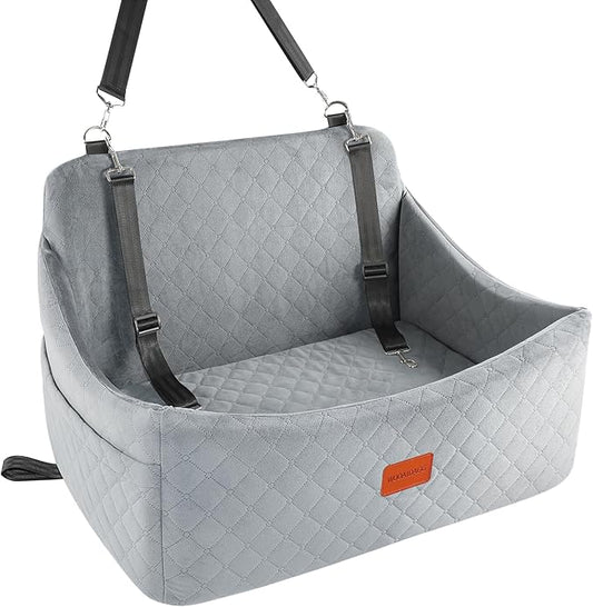 Wooaidagg Dog Car Seat for Medium & Large Dogs Up to 55lbs, Memory Foam Cushion, Washable Cover, Safety Straps & Non-Slip Base(Grey,Large)