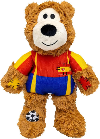 KONG Wild Knots Bear Soccer Player Dog Toy – Spain – National Team Jersey Inspired – International Tournament Edition – Plush Rope Toy with Squeaker, Medium/Large