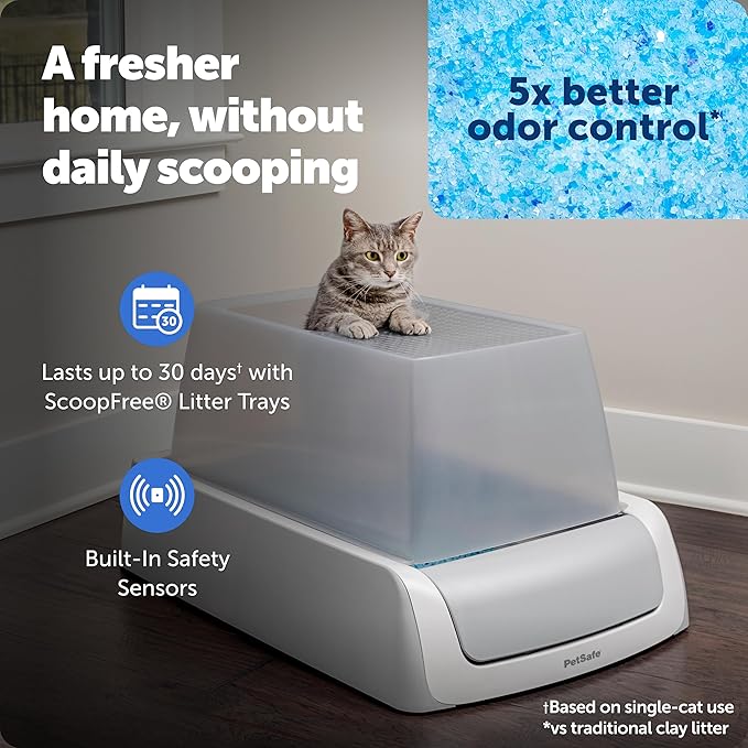 PetSafe ScoopFree Crystal Pro Legacy Self-Cleaning Automatic Litter Box - Top-Entry Motion-Sensing Cat Box with Integrated Health Counter - Includes 1 Disposable Crystal Litter Tray