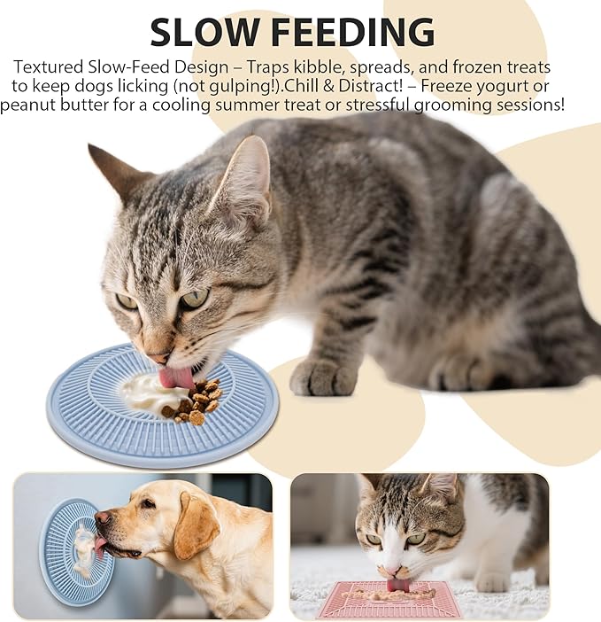 Lick Mat for Dogs and Cats, Slow Feeder Mats with Suction Cups - Bathing, Grooming and Training, Anxiety Relief Feeding Pad,Dishwasher-Safe Blue