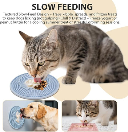 Lick Mat for Dogs and Cats, Slow Feeder Mats with Suction Cups - Bathing, Grooming and Training, Anxiety Relief Feeding Pad,Dishwasher-Safe Blue