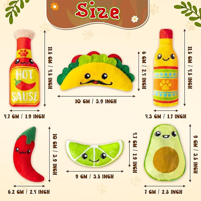 L1rabe Mexican Catnip Stuffed Toys - National Pet Day 6Pcs Cinco de Mayo Carnival Funny Cat Toys for Cat Lovers, Carnival Sause Avocado Indoor Kitten Chew Bite Kick Interactive Pet Supplies Kitten