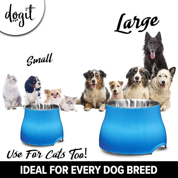 Dogit Elevated Dog Bowl, Stainless Steel Dog Food and Water Bowl for Large Dogs, Blue, 73751
