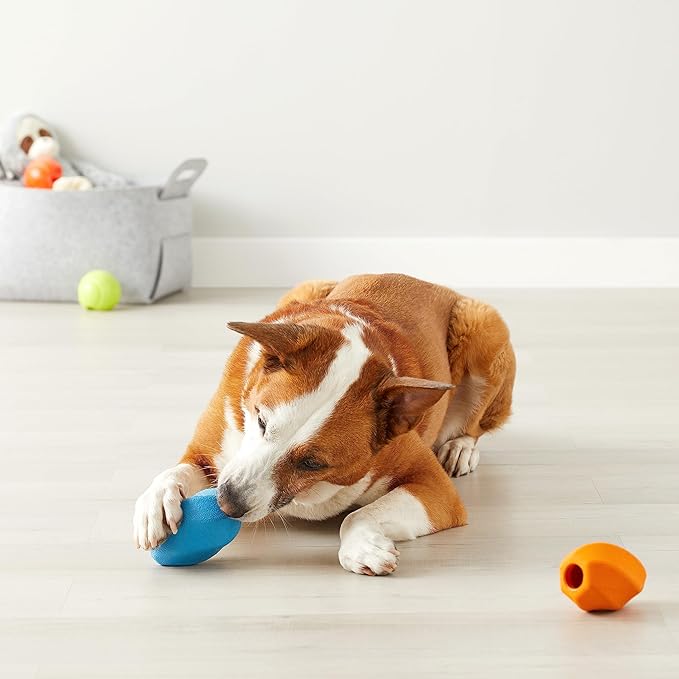 Amazon Basics Interactive Durable Natural Rubber Dog Treat Dispensing Enrichment Chew Toy for Dogs, Tough Chew Toy for Heavy Chompers, Large, Multi Color, 2-Pack