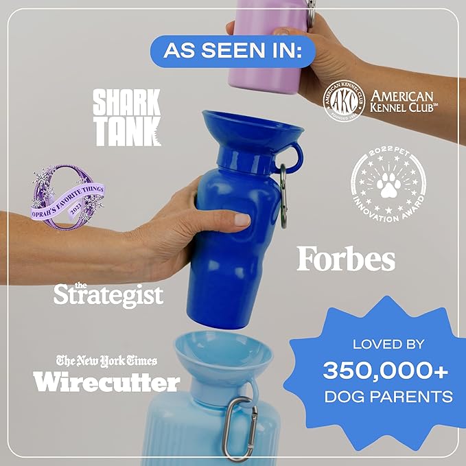 Springer Dog Water Bottle | Portable Travel Water Bottle Dispenser For Dogs - As Seen on Shark Tank | Patented, Leak-Proof Bottles Fill Bowl With Water - Ideal for Walking | BPA-Free 22oz Blue