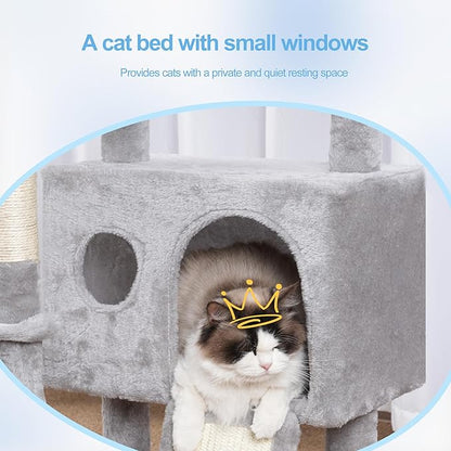 Hey-brother Cat Tree Tower, Scratching Posts with Removable Toys, Cozy Condo, Platform, Hammock, Sisal Scratch Board and Ball for Indoor Kittens, 41.3 Inches, Light Gray MPJ008SW