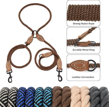 Mile High Life Dual Dog Leash - 360 Swivel No Tangle Walking, Hands Free With Leather Tailored Connection, Double Rope for Two Dogs (Dark Brown, 8FT)